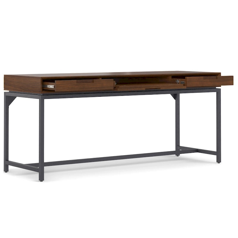 72 Inch Wide Industrial Solid Wood Executive Desk with 3 Drawers and Blackened Metal Base