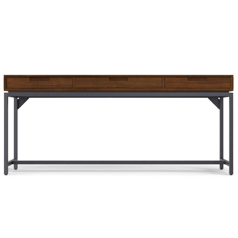 72 Inch Wide Industrial Solid Wood Executive Desk with 3 Drawers and Blackened Metal Base