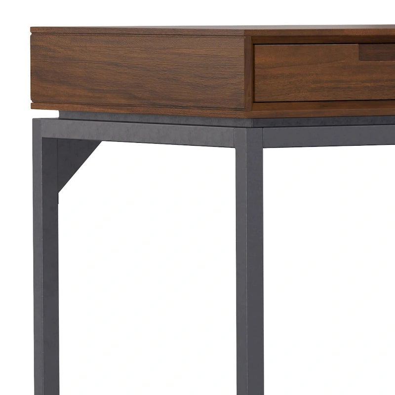 72 Inch Wide Industrial Solid Wood Executive Desk with 3 Drawers and Blackened Metal Base