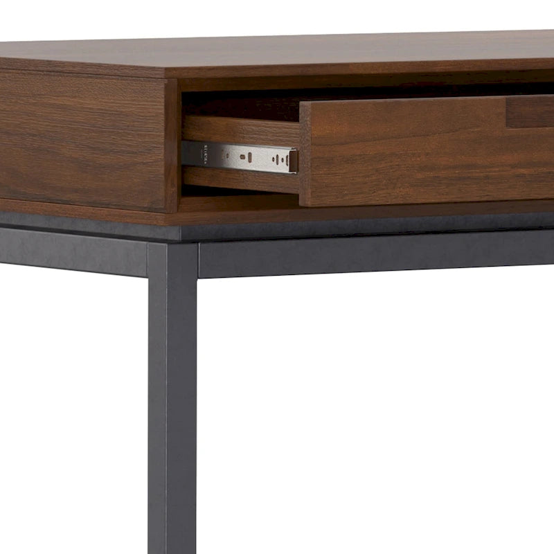 72 Inch Wide Industrial Solid Wood Executive Desk with 3 Drawers and Blackened Metal Base
