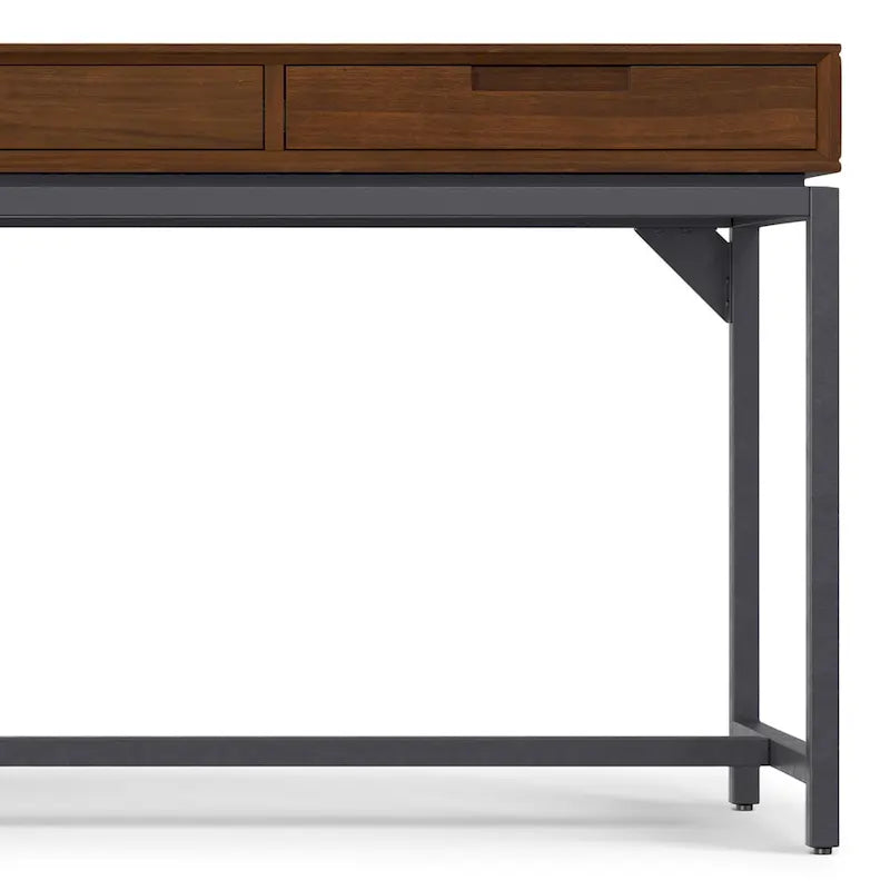 72 Inch Wide Industrial Solid Wood Executive Desk with 3 Drawers and Blackened Metal Base