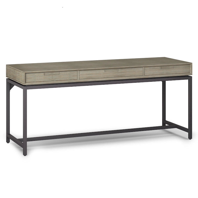 72 Inch Wide Industrial Solid Wood Executive Desk with 3 Drawers and Blackened Metal Base