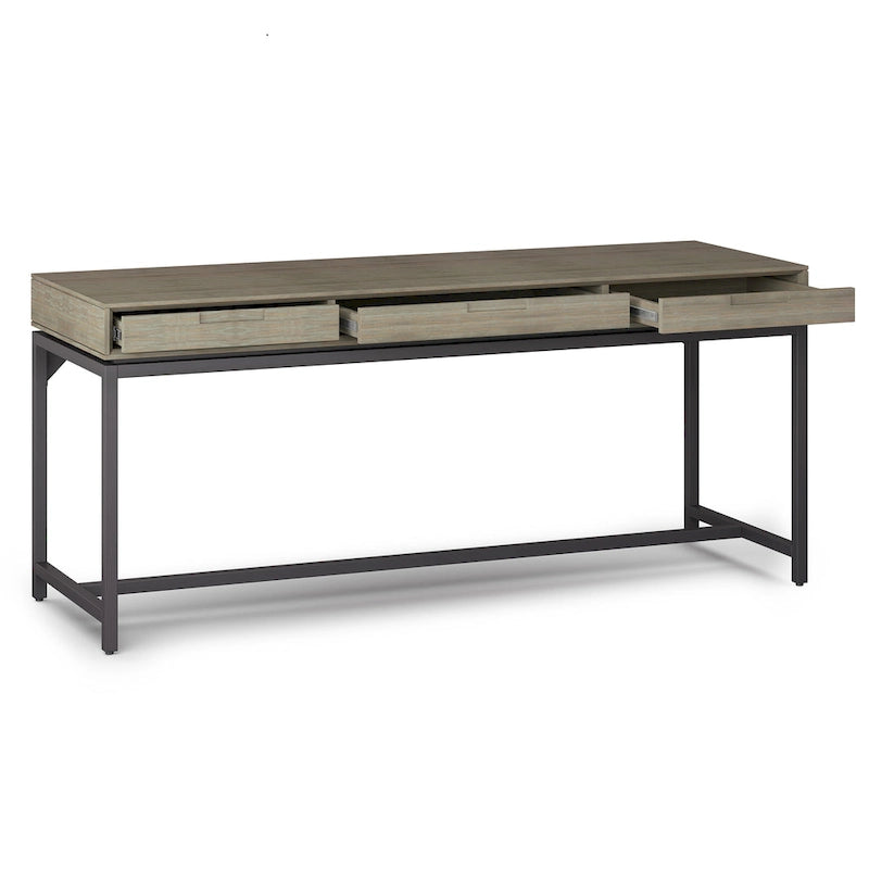 72 Inch Wide Industrial Solid Wood Executive Desk with 3 Drawers and Blackened Metal Base