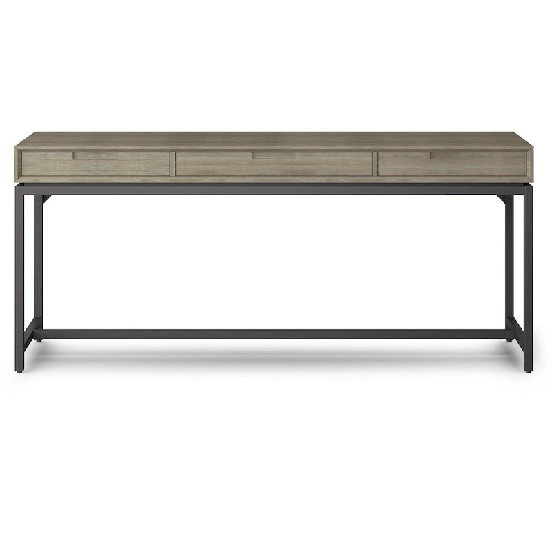 72 Inch Wide Industrial Solid Wood Executive Desk with 3 Drawers and Blackened Metal Base