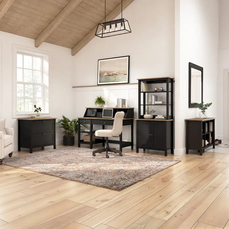 60 Inch L-Shaped Computer Desk with Storage Shelves and Drawer Modern Farmhouse Style Corner Desk