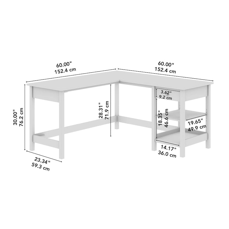 60 Inch L-Shaped Computer Desk with Storage Shelves and Drawer Modern Farmhouse Style Corner Desk