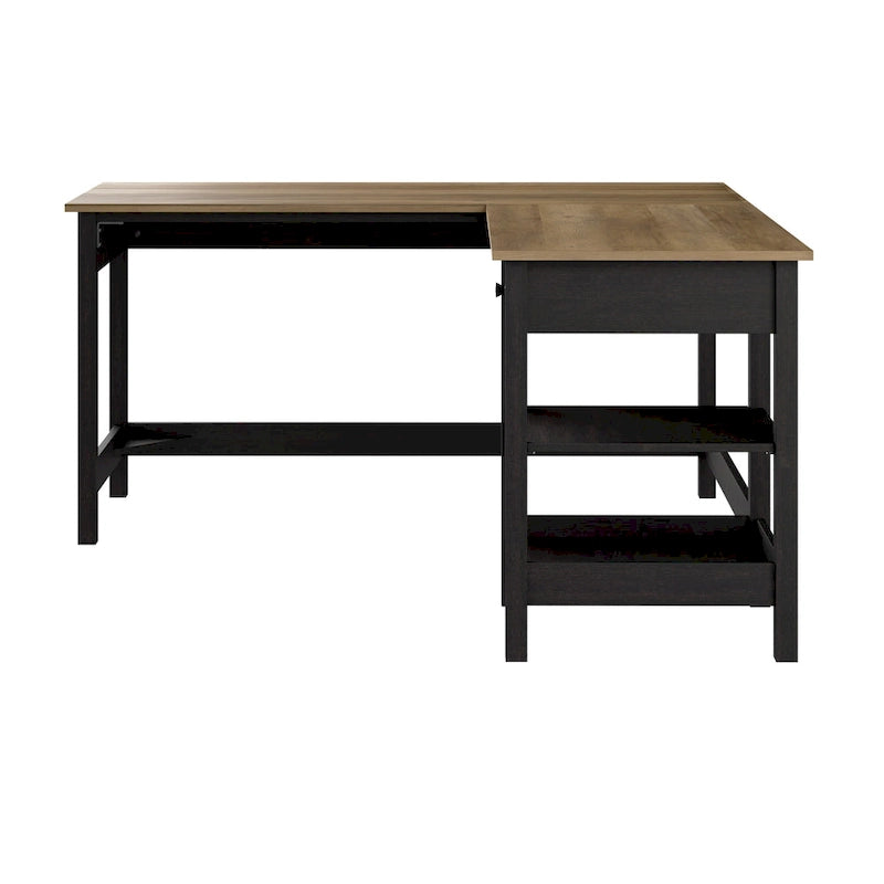 60 Inch L-Shaped Computer Desk with Storage Shelves and Drawer Modern Farmhouse Style Corner Desk