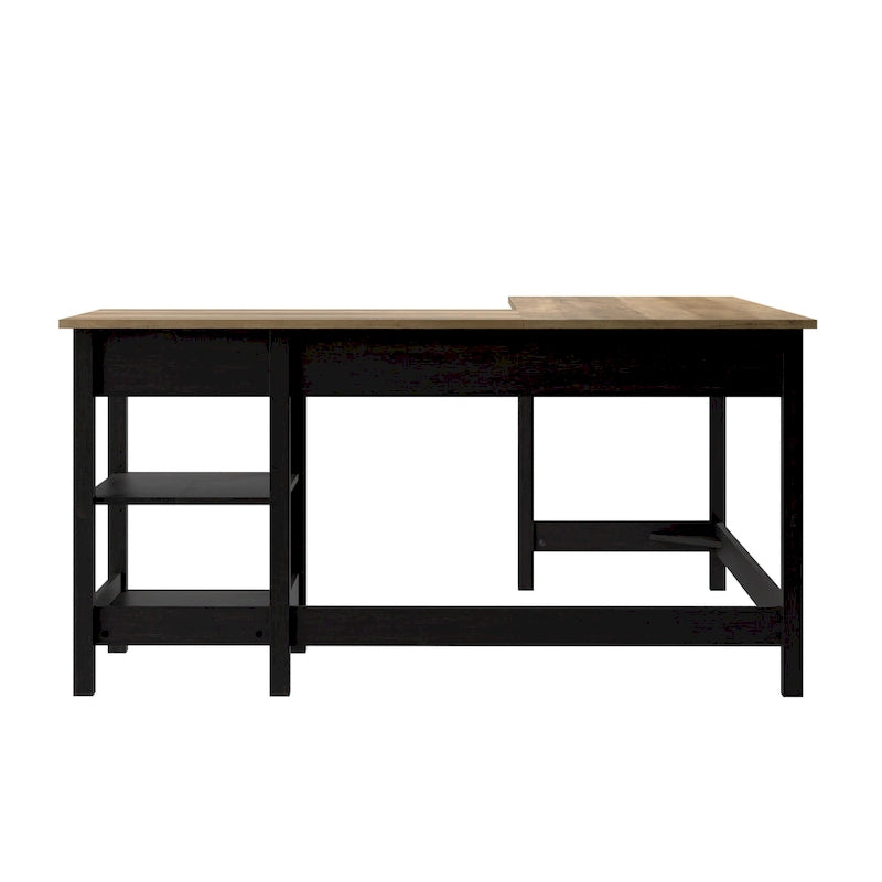 60 Inch L-Shaped Computer Desk with Storage Shelves and Drawer Modern Farmhouse Style Corner Desk
