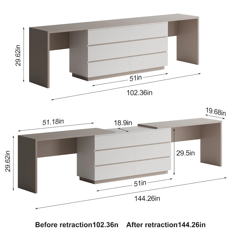 144 Inch Modern Home Office Expandable Dresser Desk