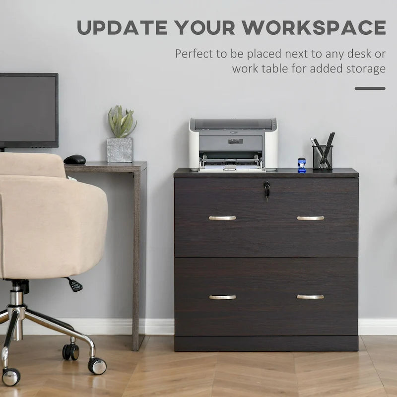 2-Drawer Lateral File Cabinet with Lock Hanging Bar for A4 Files and Metal Handles for Home Office