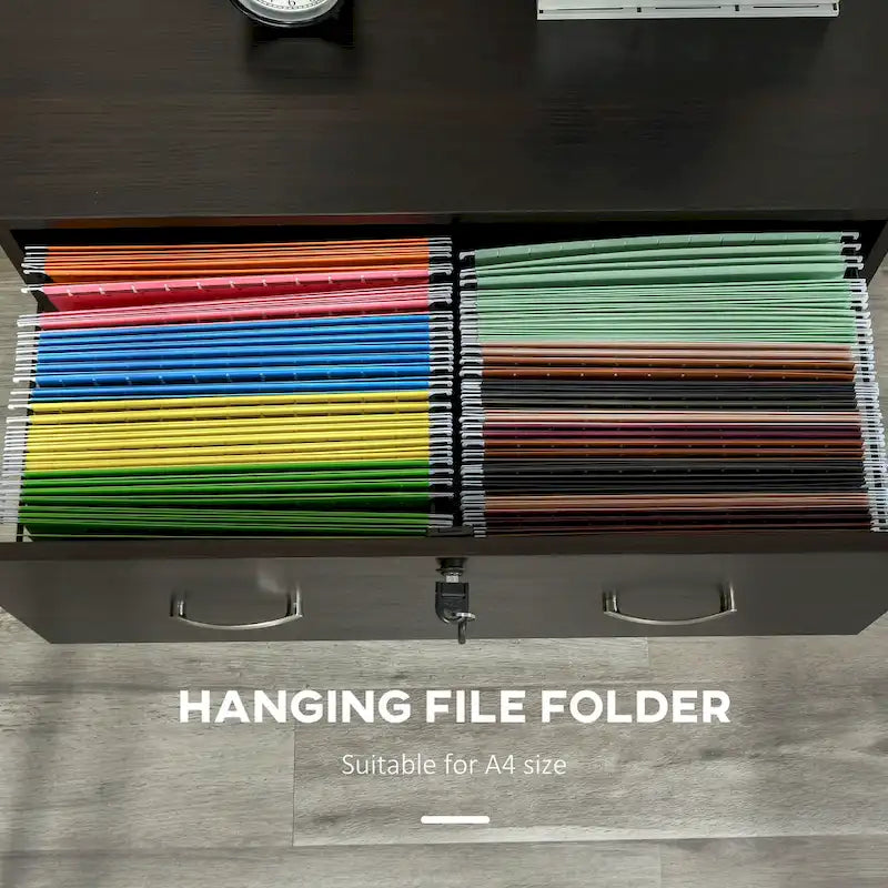 2-Drawer Lateral File Cabinet with Lock Hanging Bar for A4 Files and Metal Handles for Home Office
