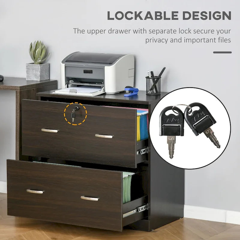 2-Drawer Lateral File Cabinet with Lock Hanging Bar for A4 Files and Metal Handles for Home Office
