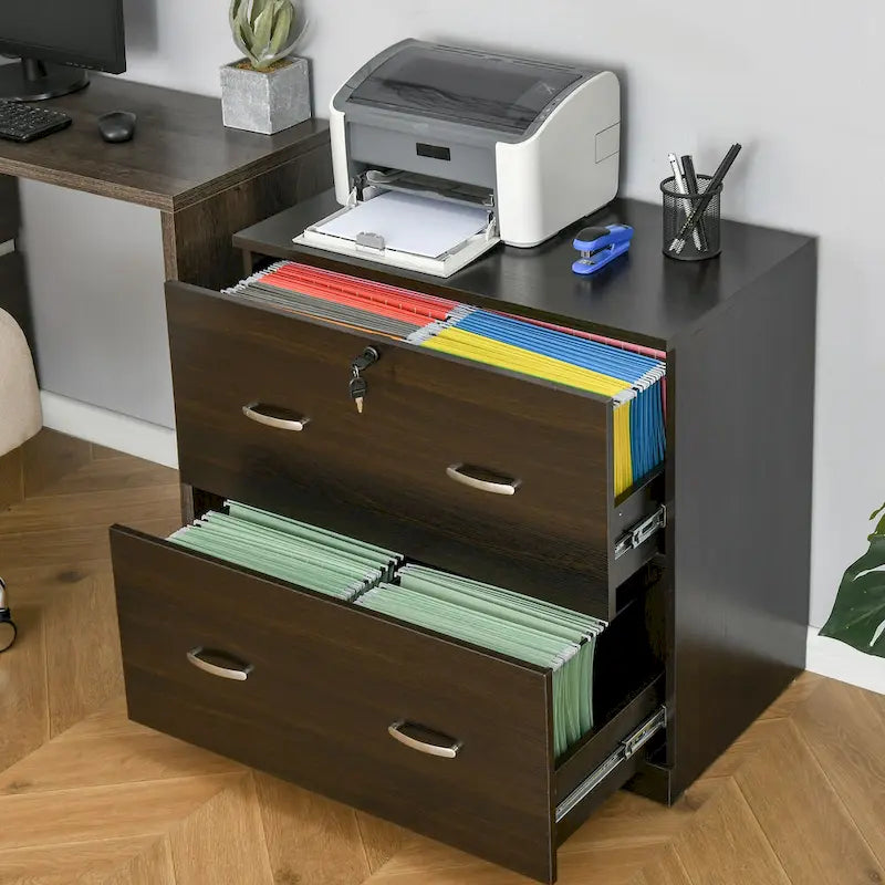 2-Drawer Lateral File Cabinet with Lock Hanging Bar for A4 Files and Metal Handles for Home Office