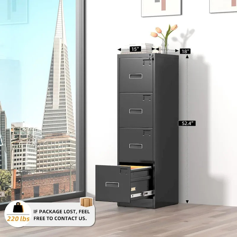 4-Drawer Vertical Metal Locking File Cabinet with Adjustable Hanging Rails 18 Inch Deep