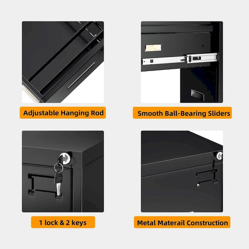 4-Drawer Vertical Metal Locking File Cabinet with Adjustable Hanging Rails 18 Inch Deep