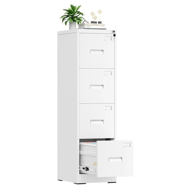 4-Drawer Vertical Metal Locking File Cabinet with Adjustable Hanging Rails 18 Inch Deep