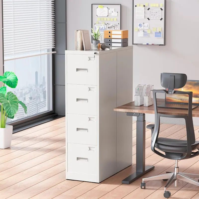 4-Drawer Vertical Metal Locking File Cabinet with Adjustable Hanging Rails 18 Inch Deep