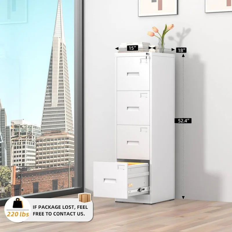 4-Drawer Vertical Metal Locking File Cabinet with Adjustable Hanging Rails 18 Inch Deep