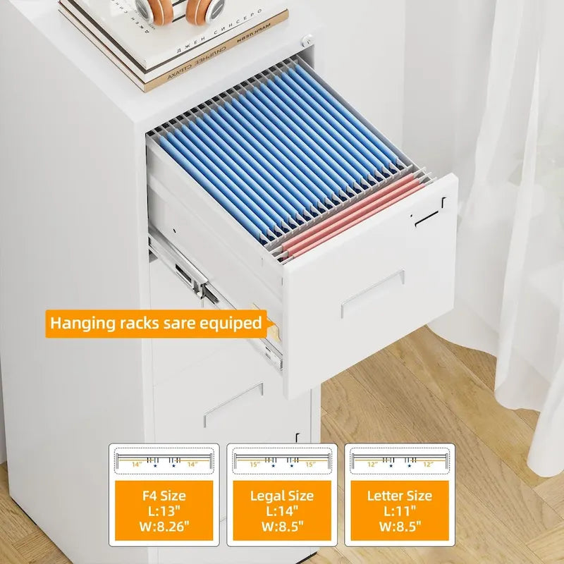 4-Drawer Vertical Metal Locking File Cabinet with Adjustable Hanging Rails 18 Inch Deep