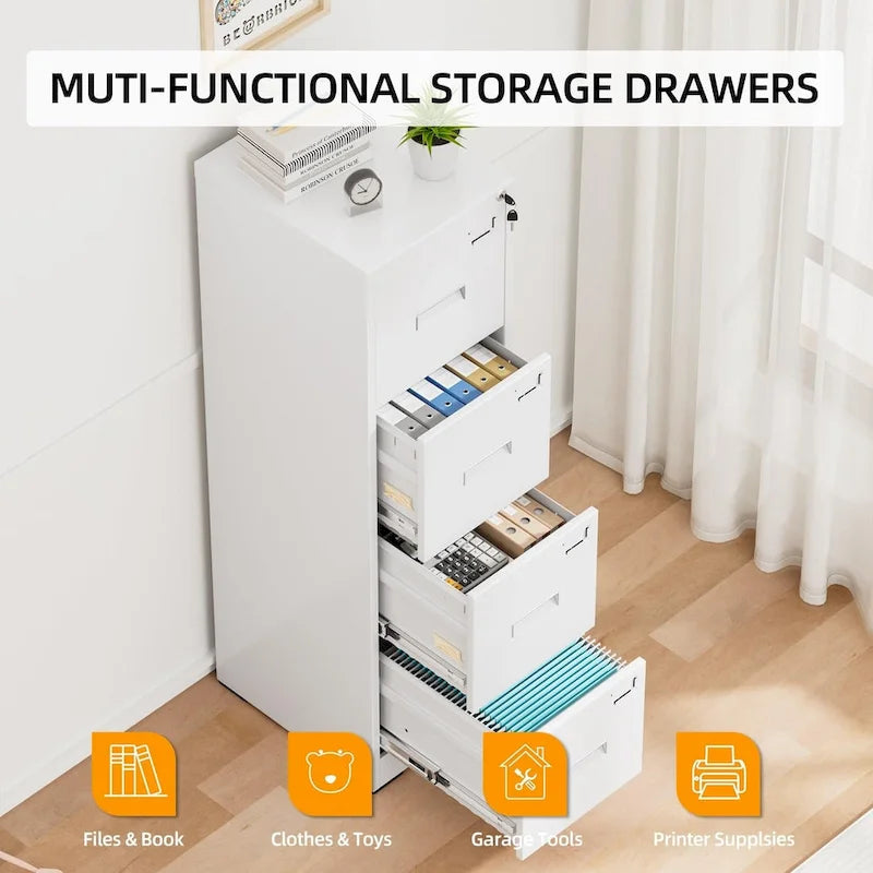 4-Drawer Vertical Metal Locking File Cabinet with Adjustable Hanging Rails 18 Inch Deep