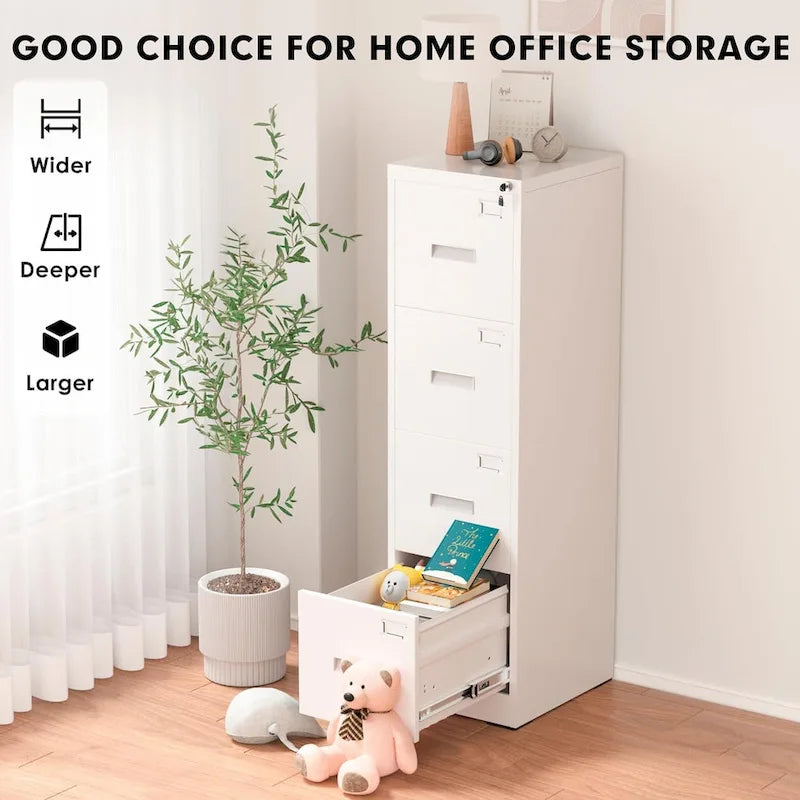 4-Drawer Vertical Metal Locking File Cabinet with Adjustable Hanging Rails 18 Inch Deep