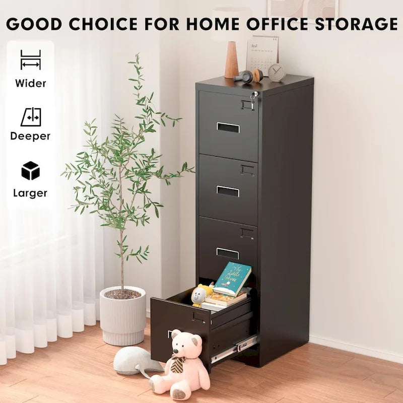 4-Drawer Vertical Metal Locking File Cabinet with Adjustable Hanging Rails 18 Inch Deep
