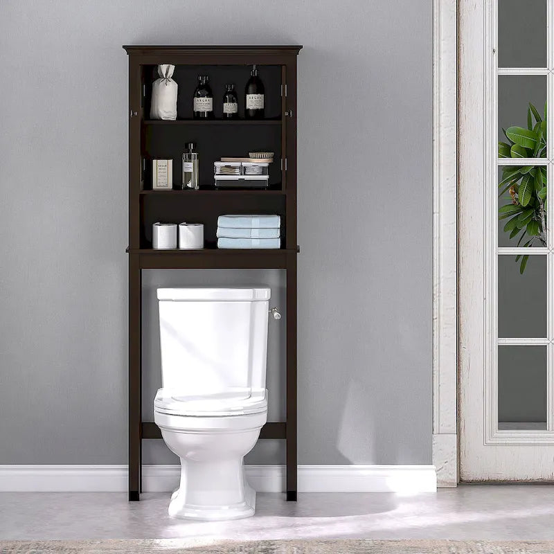 Over-the-Toilet Bathroom Storage Cabinet with Double Doors Adjustable Shelf and Anti-Tip Device