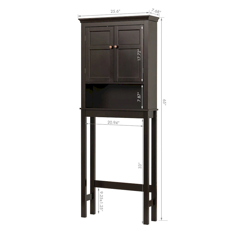 Over-the-Toilet Bathroom Storage Cabinet with Double Doors Adjustable Shelf and Anti-Tip Device