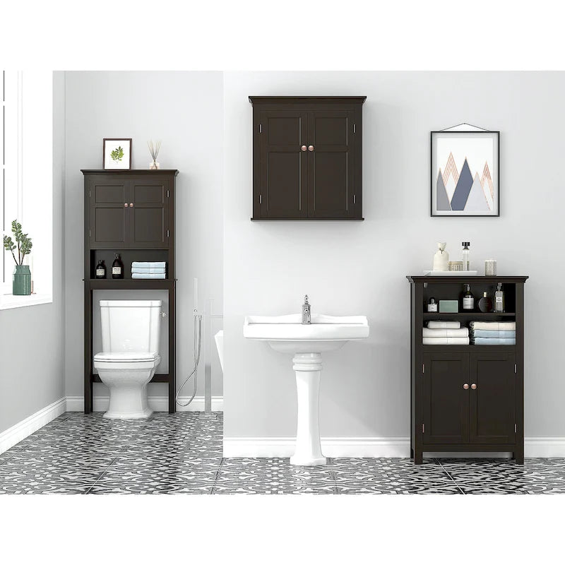 Over-the-Toilet Bathroom Storage Cabinet with Double Doors Adjustable Shelf and Anti-Tip Device