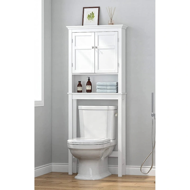 Over-the-Toilet Bathroom Storage Cabinet with Double Doors Adjustable Shelf and Anti-Tip Device