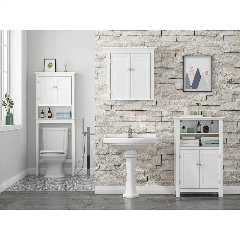 Over-the-Toilet Bathroom Storage Cabinet with Double Doors Adjustable Shelf and Anti-Tip Device