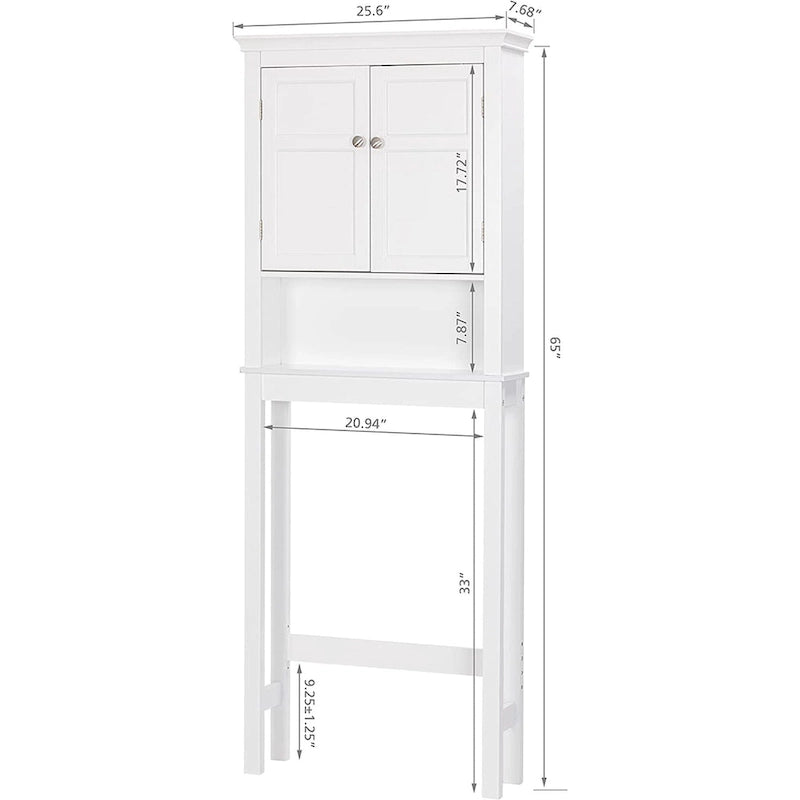 Over-the-Toilet Bathroom Storage Cabinet with Double Doors Adjustable Shelf and Anti-Tip Device