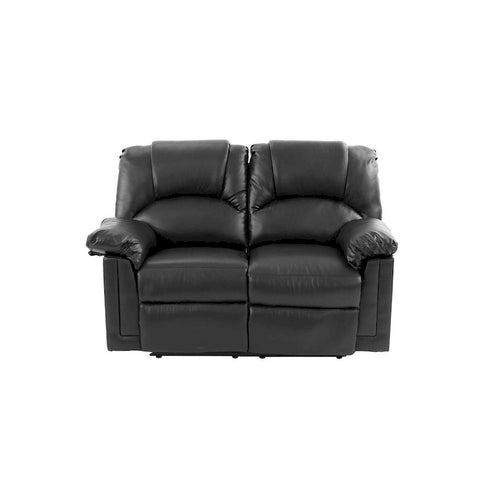 2-Seat Recliner Loveseat in Black Bonded Leather with High Backrest Wide Cushions and Elevated Arms