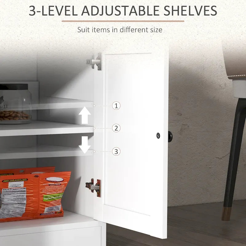 Farmhouse Buffet Sideboard Cabinet with 4 Barn-Style Doors 2 Drawers and Adjustable Shelves White
