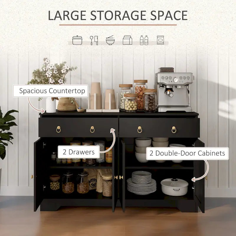 Farmhouse Buffet Sideboard Cabinet with 4 Barn-Style Doors 2 Drawers and Adjustable Shelves White