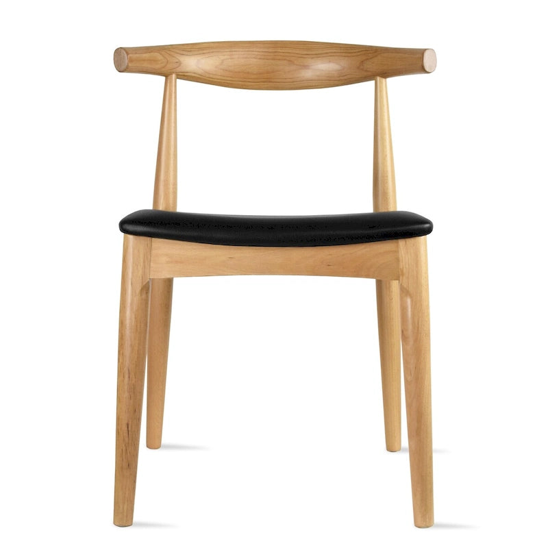 Mid-Century Modern Open-Back Solid Wood Dining Chair with PU Leather Cushion Seat