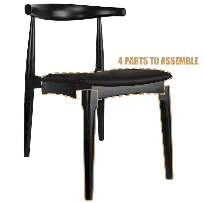 Mid-Century Modern Open-Back Solid Wood Dining Chair with PU Leather Cushion Seat