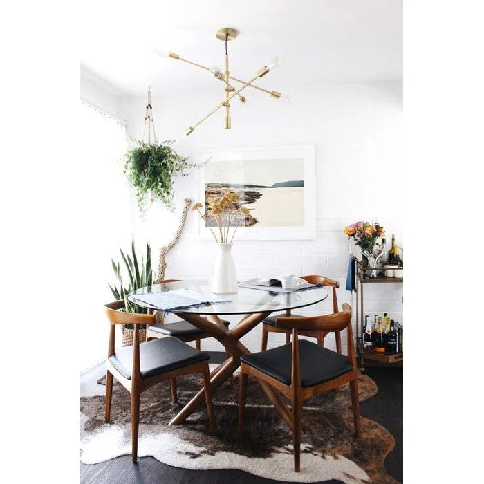 Mid-Century Modern Open-Back Solid Wood Dining Chair with PU Leather Cushion Seat