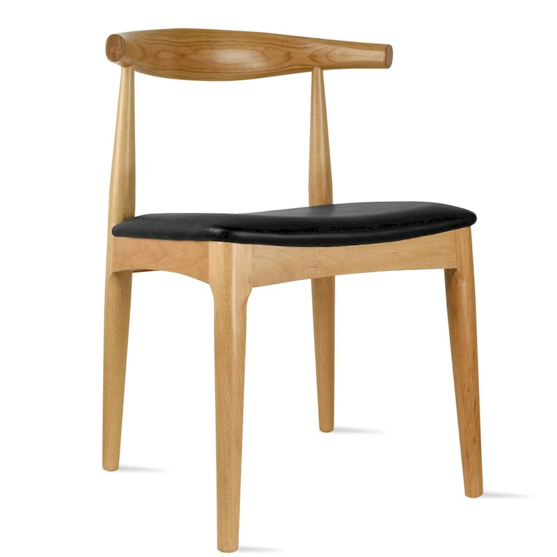 Mid-Century Modern Open-Back Solid Wood Dining Chair with PU Leather Cushion Seat