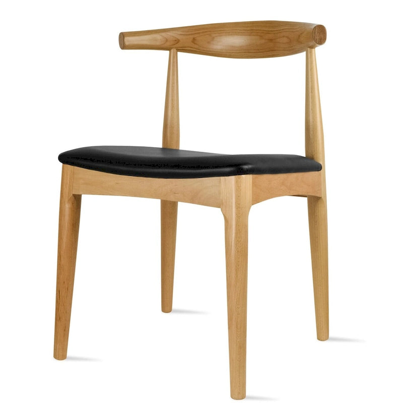 Mid-Century Modern Open-Back Solid Wood Dining Chair with PU Leather Cushion Seat