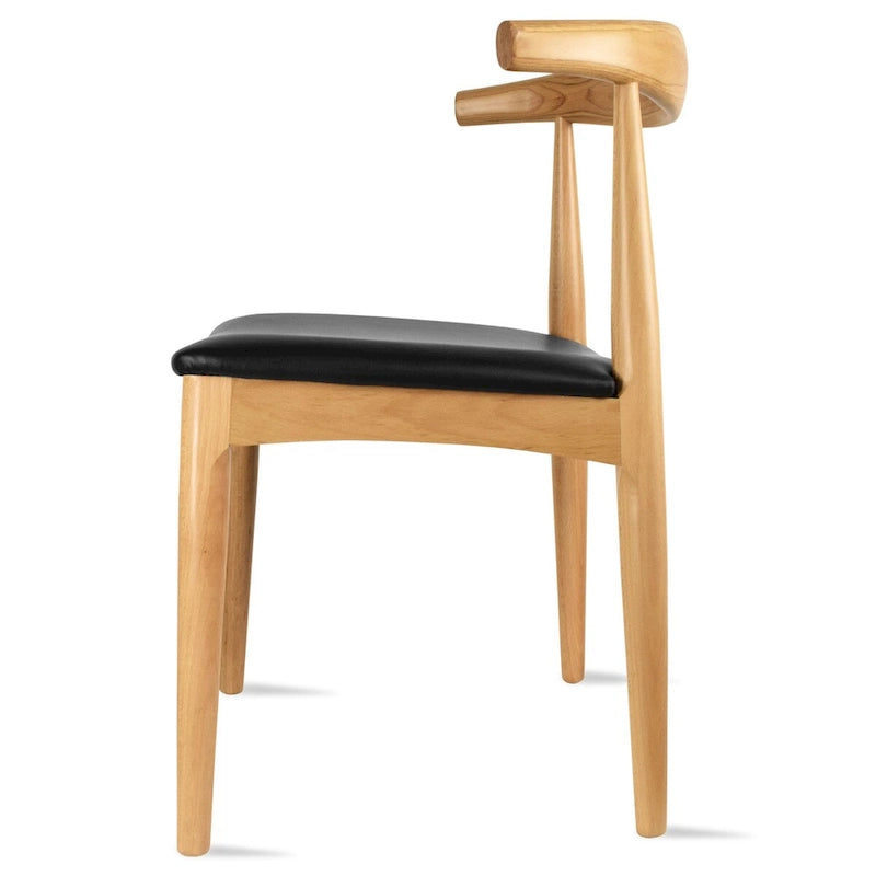 Mid-Century Modern Open-Back Solid Wood Dining Chair with PU Leather Cushion Seat