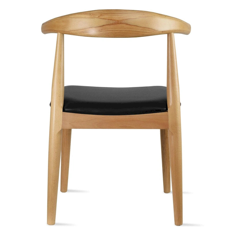 Mid-Century Modern Open-Back Solid Wood Dining Chair with PU Leather Cushion Seat