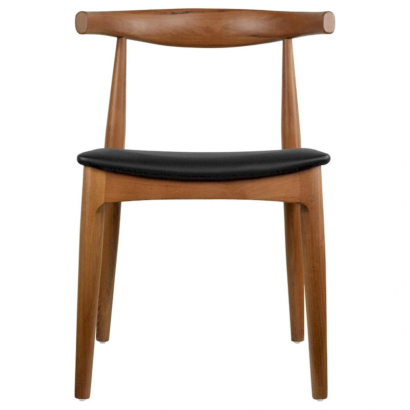 Mid-Century Modern Open-Back Solid Wood Dining Chair with PU Leather Cushion Seat