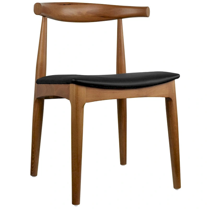 Mid-Century Modern Open-Back Solid Wood Dining Chair with PU Leather Cushion Seat