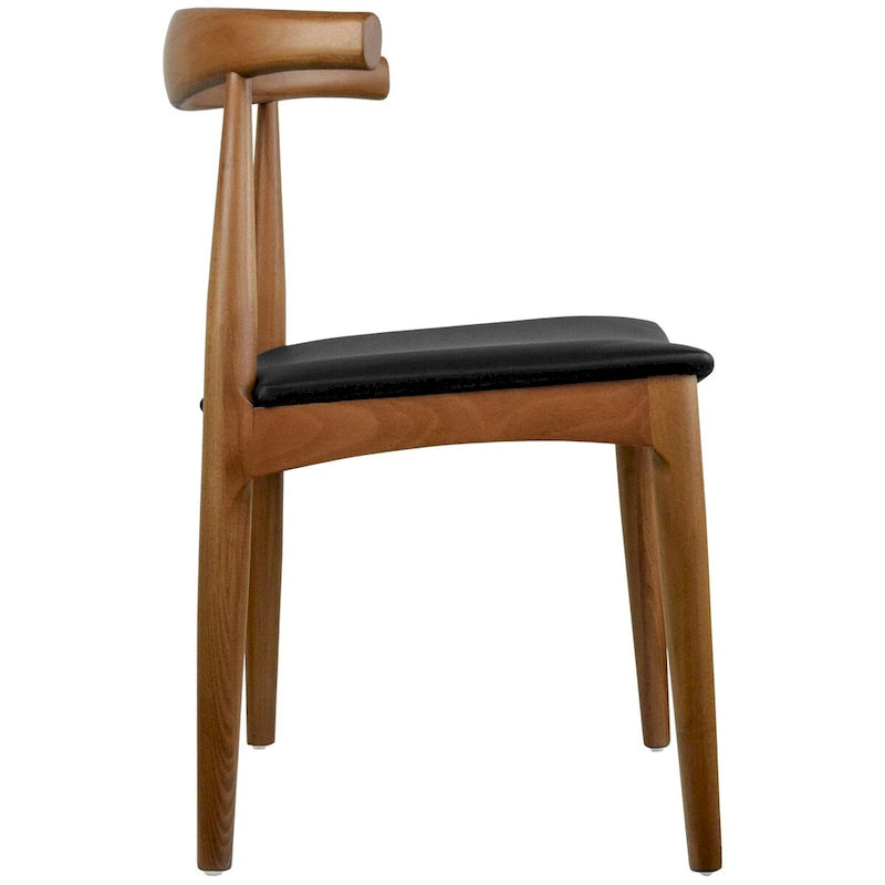 Mid-Century Modern Open-Back Solid Wood Dining Chair with PU Leather Cushion Seat
