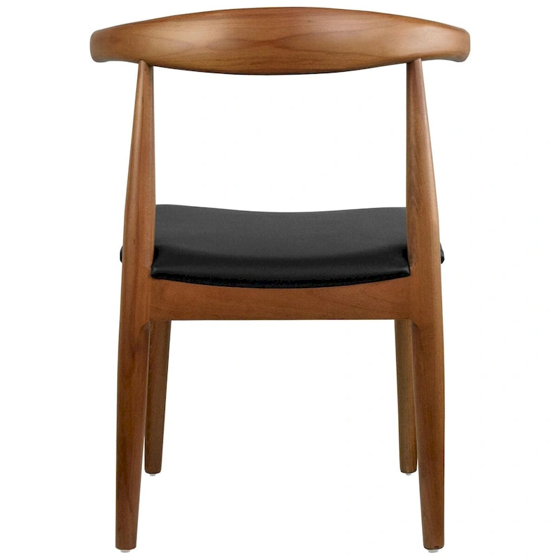 Mid-Century Modern Open-Back Solid Wood Dining Chair with PU Leather Cushion Seat