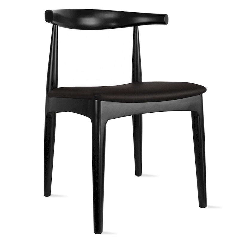 Mid-Century Modern Open-Back Solid Wood Dining Chair with PU Leather Cushion Seat