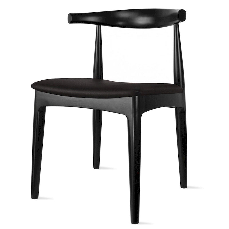 Mid-Century Modern Open-Back Solid Wood Dining Chair with PU Leather Cushion Seat