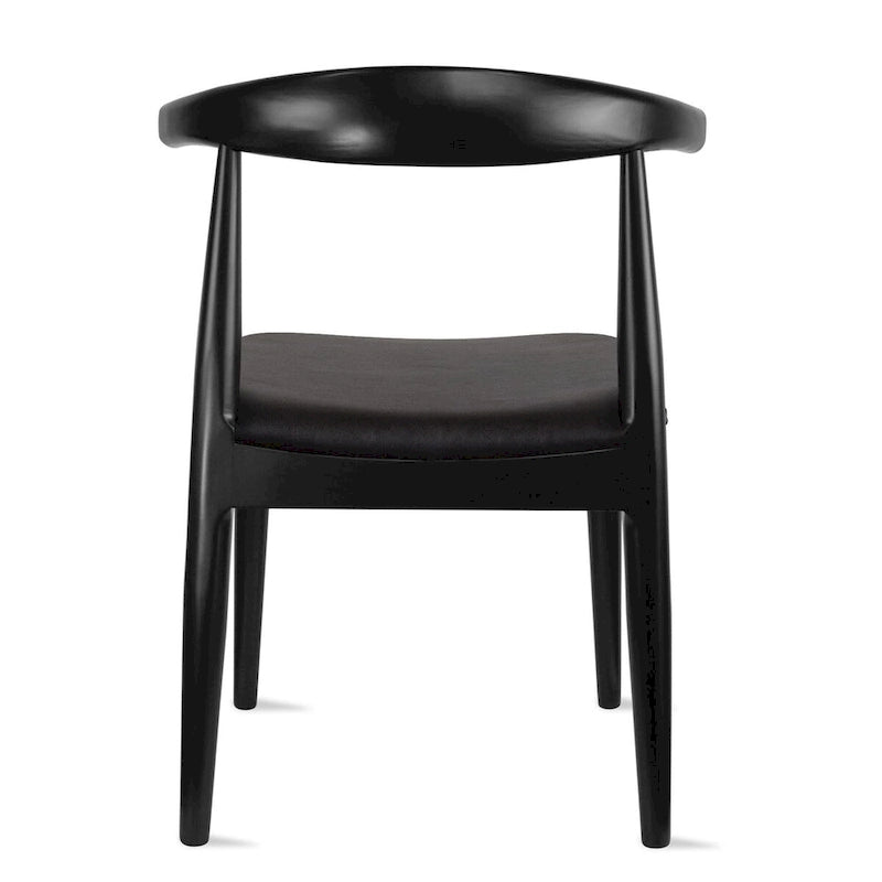 Mid-Century Modern Open-Back Solid Wood Dining Chair with PU Leather Cushion Seat