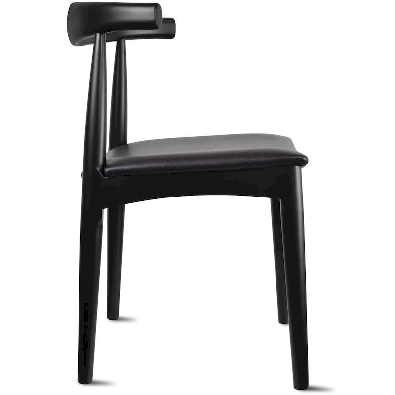 Mid-Century Modern Open-Back Solid Wood Dining Chair with PU Leather Cushion Seat